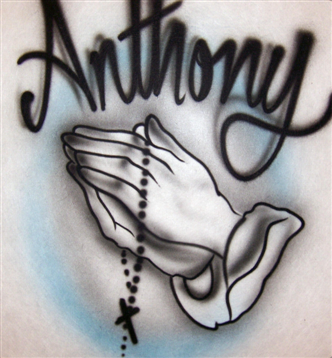 praying hands with rosary tattoo stencil